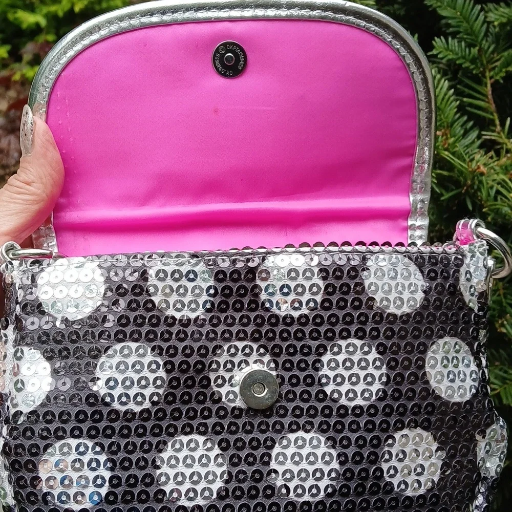 Girls Sequin Crossbody Bag - Black and Silver Polka Dot NWOT
